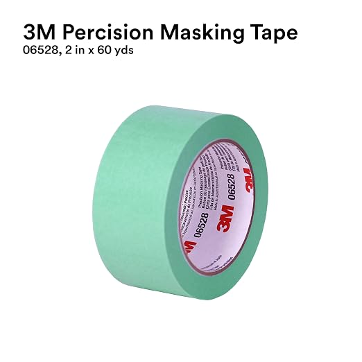3M Precision Masking Tape, 06528, 2 in x 60 yds, 1 Roll, Green | Acrylic Adhesive; Adheres to Metal; Glass and Painted Surfaces