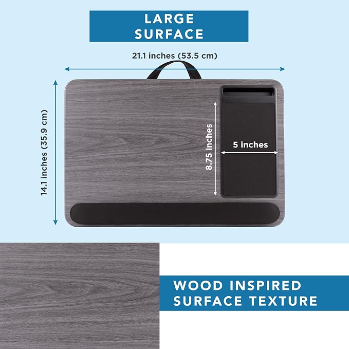 LAPGEAR Home Office Pro Lap Desk - Gray Woodgrain, Fits 15.6” Laptops
