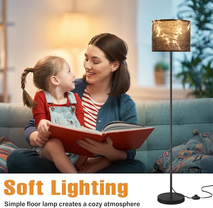 60'' Modern Floor Lamp with Shade, Tall Lamps for Living Room, Bedroom, Office, Dining Room, Hand-Dyed Blue Lampshade(Without Bulb)