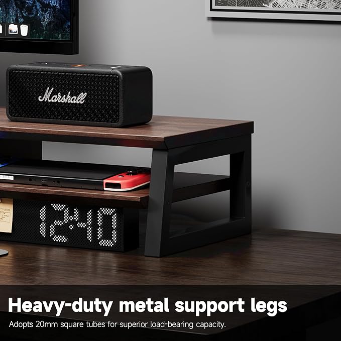 Dual Monitor Stand Riser for Desk, 41.7 Inch Large 2 Tier Computer Monitor Stand for 2 Monitors, Desktop Storage Organizer Shelf with Keyboard Space for Laptop PC Printer Brown