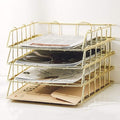 Jolitac Rose Gold 4-Tier Stackable Paper Tray Desk Organizer, Workspace Decorative Stacking Rack Supplies Holder, Metal Letter Trays for File Documents in Home & Office (Gold)