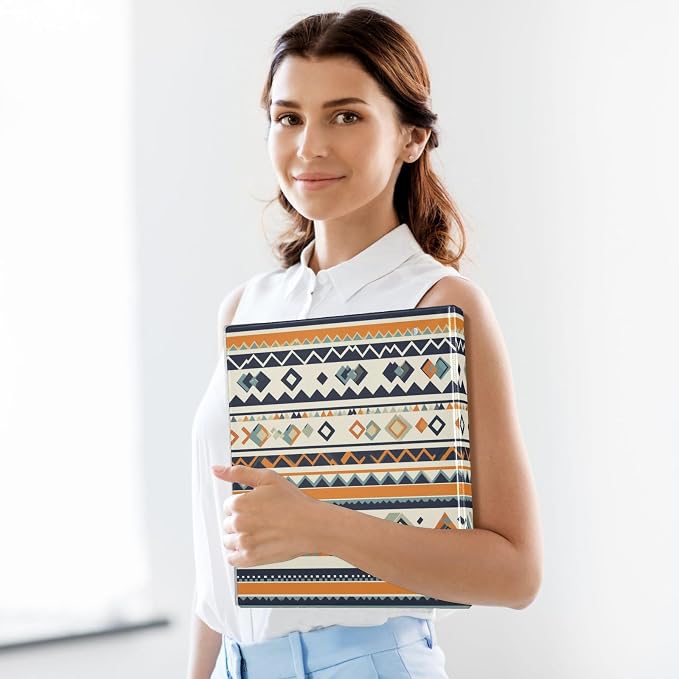 Aztec Navajo Hard Cover Ring Binder 1.5 Inch 3 Ring, Printed Ring Binder with Metal Non-Slip Clip Clear Pocket Water Resistant Round Ring Binders for Recipe Budget Office