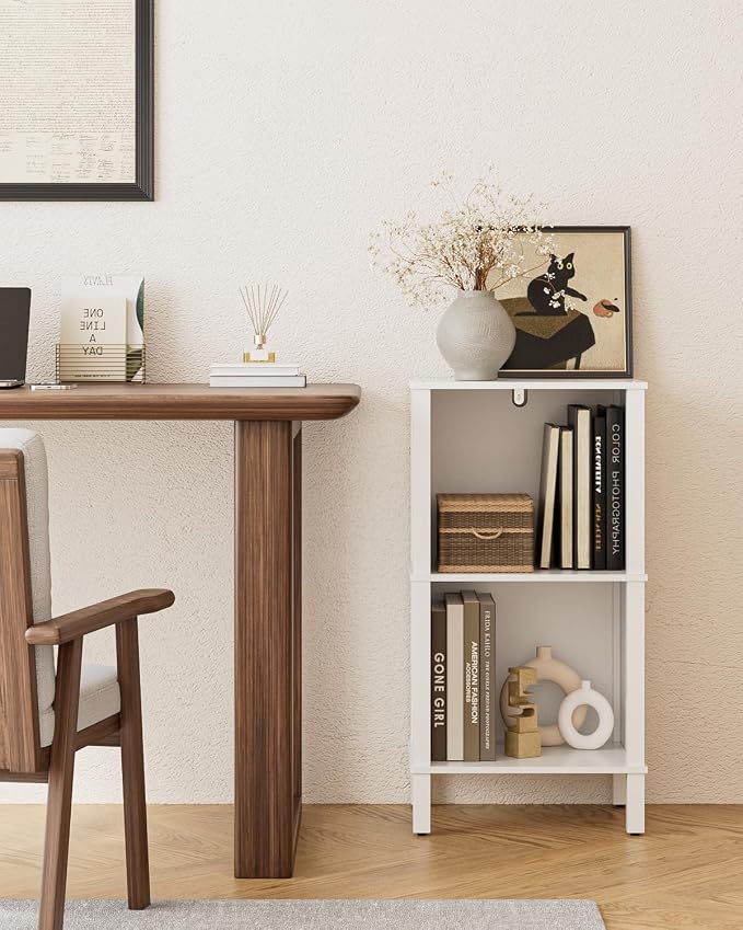 Bookshelf, Modern 2-Tier Bookcase, Open Storage Book Shelf, 11 × 14.2 × 27.4 Inches, Small Narrow Bookshelves for Living Room, Home Office, Bedroom, White
