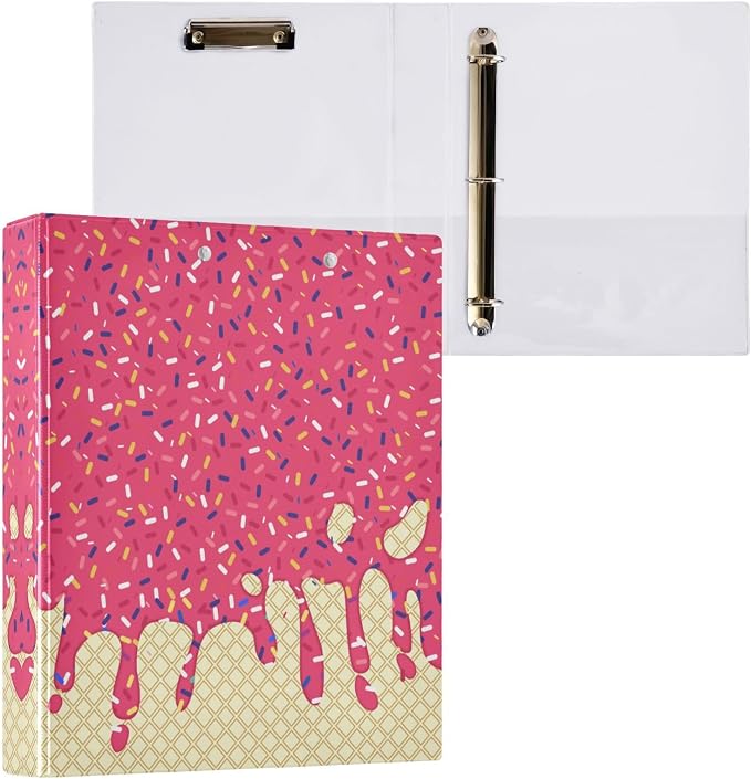 3 Ring Binder Red Ice Cream Print 1.5" Round Ring Binders View Binder with 200 Sheet for Kids School Supplies Women Men Office, 1 Pack