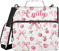 Custom Personalized Name Pink Bow Cherry Leaf Pattern Zipper Binder 3 Ring