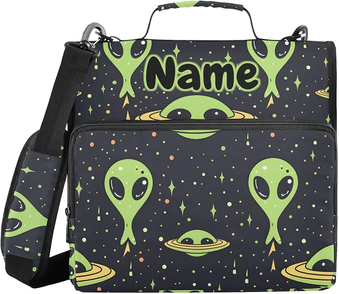 Custom Green Aliens Space 3 Ring Binder Bag 1.5 inch Personalized Name Binder Organizer 500 Sheet Documents Storage for School Office