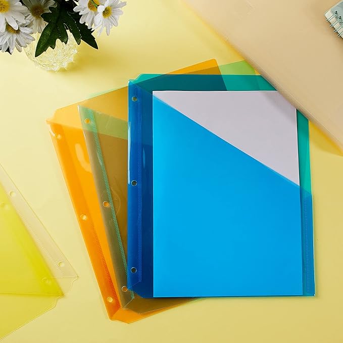 Maitys 50 Pack Binder Pockets 3 Ring, Letter Size 8.5x11,Fresh Color | Clear Plastic Document Sleeves, Sheet Protectors with Slash Jacket, Fits Standard 3 Hole Binders, Organize Office Papers