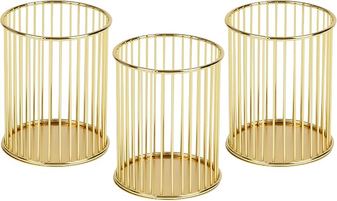 Mind Reader Pen and Accessories Holder, Desktop Organizer, Office, Metal , 3"L x 3"W x 4"H, Set of 3, Gold