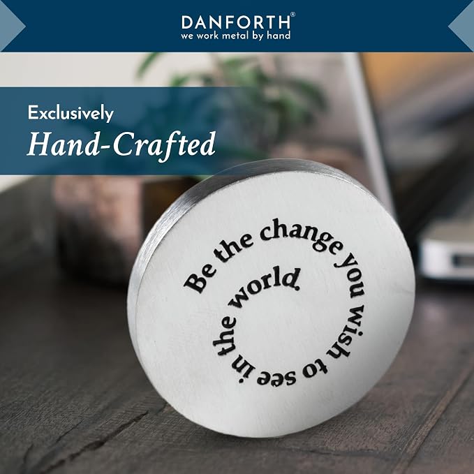 | Pewter Paperweight | 'Be the Change' Quote | 2 Inch Diameter, 1/4 Inch Thick | Handcrafted Pewter Paperweights For Desk Home and Office | Made In USA | Giftboxed