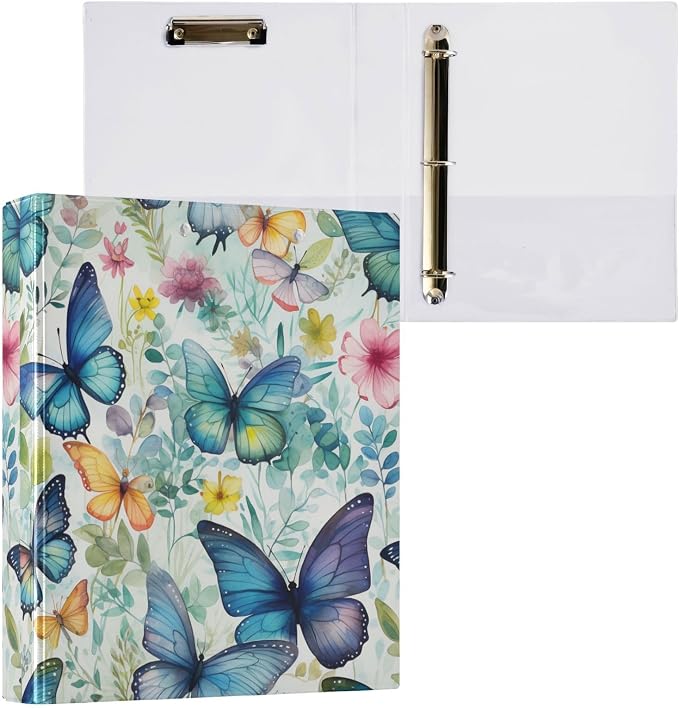 3 Ring Binder, Butterfly Floral File Folder Holds 200 Sheets File Storage for Women Men School Office Supplie