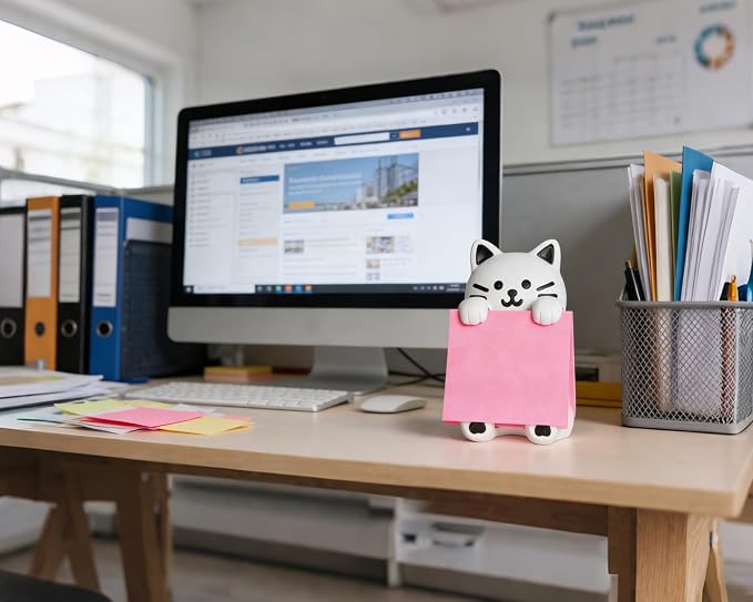 Cat Pop-Up Sticky Note Dispenser for 3 x 3 in Notes, Black & White | Includes 100 sheets, handmade resin desk decor for office, home or classroom; gift for teachers, coworkers and cat lovers