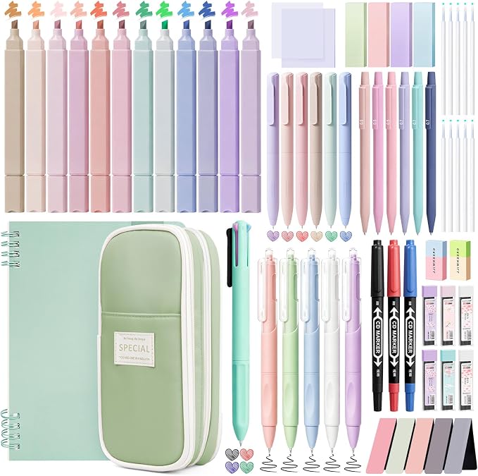 63PCS Stationery Set, Aesthetic School Supplies with Pencil Case