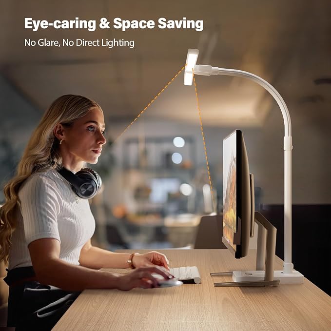 LED Desk Lamp with Base - Bright Dimmable Computer Lamp with Phone Holder, 24W Bendable Desk Light for Monitor Screen, Eye-Caring Tall Desktop Light for Task Home Office Work, White, Dual Head