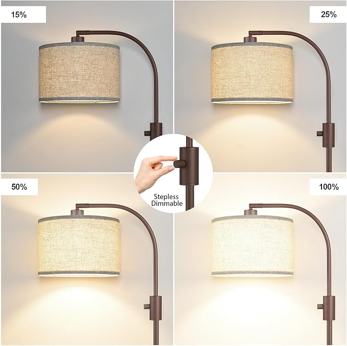 Nintiue Upgraded Modern Arc Dimmable Tall Standing Floor Lamp with Linen Shade, 1200 Lumens LED Bulb Included, for Living & Reading Room, Bedroom, Office & Nursery, Matte Brown