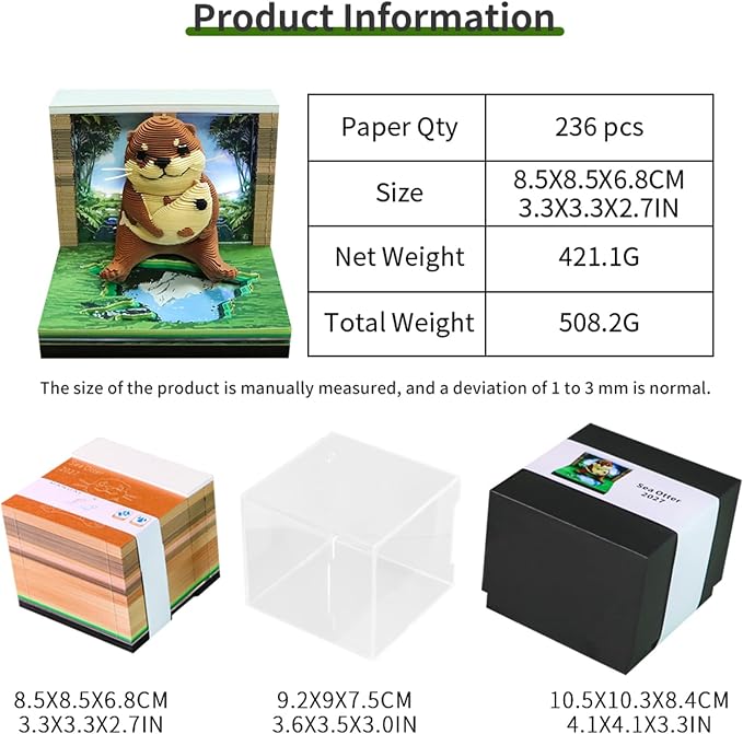3D Time Piece Calendar, 2027 Desk Calendar With LED Light, 3d Tree Memo Pad Creative Desk Calendar, Christmas Gift for Colleague Friend, Desktop Decoration(Sea Otter)