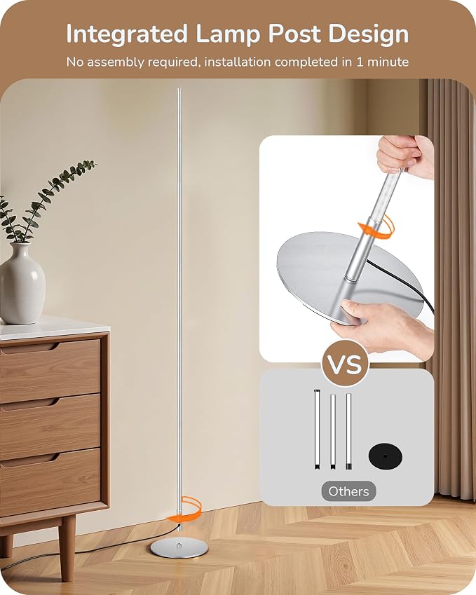 EDISHINE 57.5" Floor Lamp with Remote & Foot Switch, Dimmable & 7CCT | 2700-6000K, Minimalist Corner Floor Lamp for Living Room, Bedroom, Home Office, Sturdy Base, White