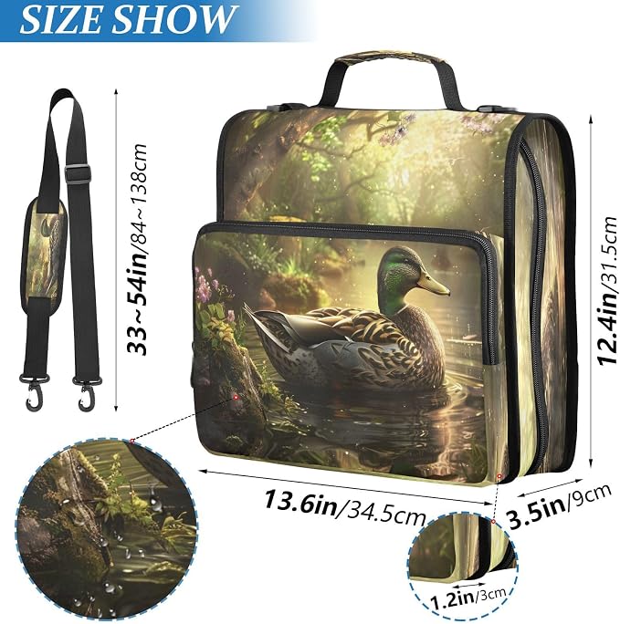 ALAZA Zipper Binder 3 Ring Vintage Mallard Duck Binder Organizer with Zipper and Shoulder Strap Large Capacity Multi-Pocket Trapper Keeper File Folder for Office Supplies