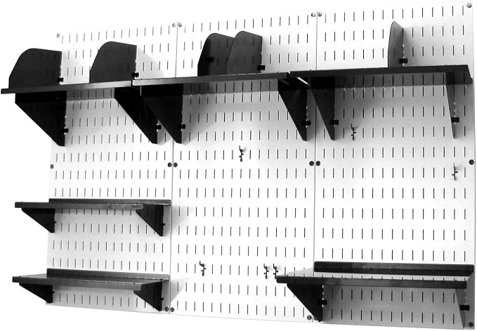 Wall Control Office Organizer Unit Wall Mounted Office Desk Storage and Organization Kit White Slotted Wallboards and Black Accessories