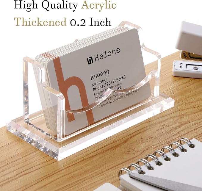 HeZone Business Card Holder for Desk Display, Clear Acrylic Cards Organizer Stand for Men and Women, Business Cards Case Rack 1 Pack, Holds 50 Cards-1 Slot
