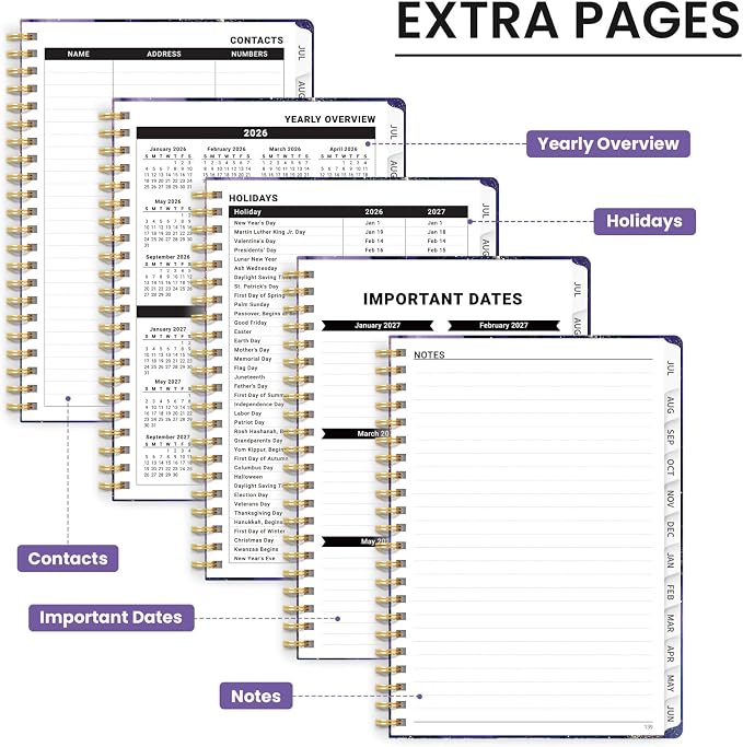 Planner 2026-2027, Academic Year Monthly & Weekly Planner Caledndar, July 2026 - June 2027, Hardcover Large Planning Agenda Book with Tabs for School Office Supplies, 8.5" x 11" - Cosmic Amethyst