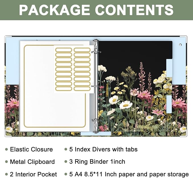 Rouidr 3 Ring Binder with clipboard, 1 inch 8.5 x 11 in Letter Size View Binders Organizer with Dividers Tabs & Clear Sleeves, School Supplies, Office Supplies