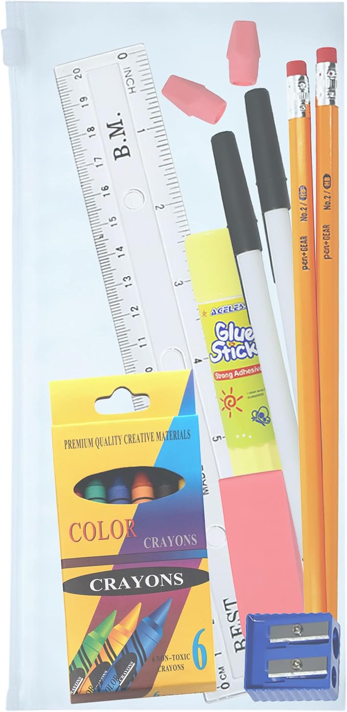 Moda West 24 Pack Bulk School Supplies 18 Piece Kit - Pens, Pencils, Crayons, and More - Essential Box of School Supplies for Elementary, Middle, and High School Students