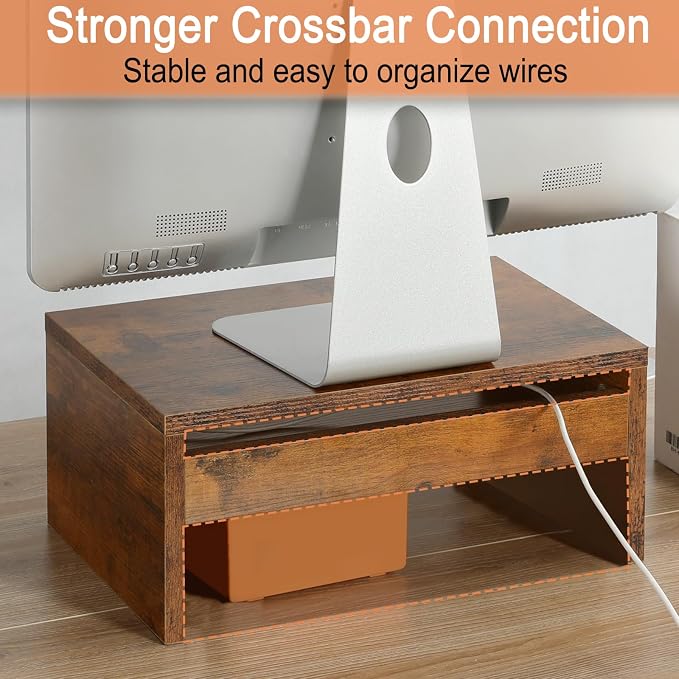 TEAMIX 6.7 inch Tall Monitor Stand Riser, Wood Shelf Riser, Desk Organizer | Laptop/Printer/Computer Stand, Extra Storage Underneath,Hold 80 Lbs, Rustic Design, Smooth Espresso Finish, for Home Office