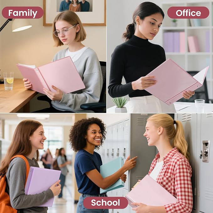 SUNEE 1.5 Inch Binders 3 Ring 6 Pack, Clear View Three Ring 1 1/2 Inch Binders PVC-Free (Fit 8.5x11 Inches) for School or Office Supplies, Pink
