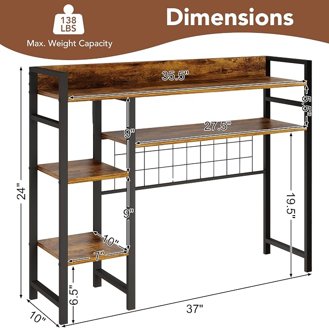 WAYTRIM Desk Shelf, Wood Desk Organizer Shelf 4 Tier Countertop Desktop Bookshelf Cubicle Storage Rack Top of Desk, Desk Hutch Dorm for Top of Desk Pegboard Hooks Set Desktop Display Rack (Brown)