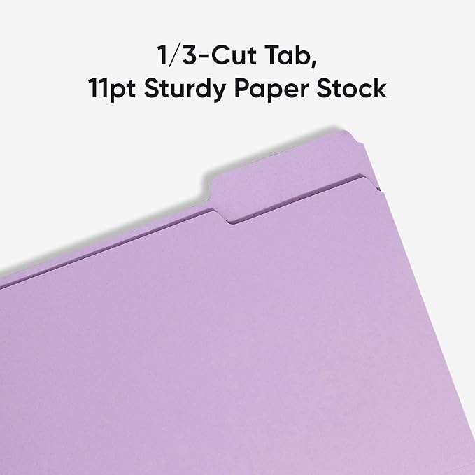 Smead Colored File Folder, 1/3-Cut Tab, Letter Size, Lavender, 100 per Box (12443)