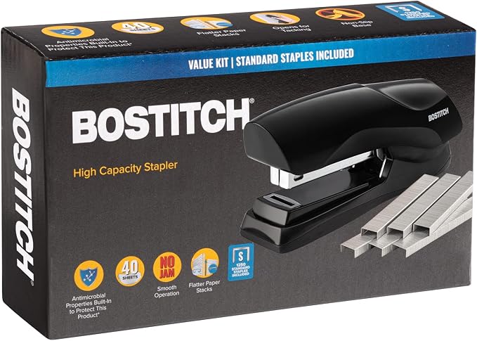 Bostitch Office Stapler Heavy Duty - 40 Sheet Stapler for Desk -Full-Strip - Includes 1260 Staples - Black