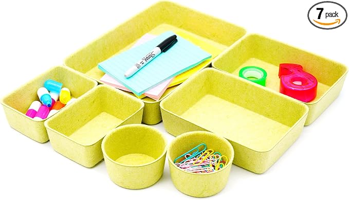 Drawer organizers tray Felt storage bins office Desk dividers Morandi Colors Shallow Box 7-Piece round (Linden green)
