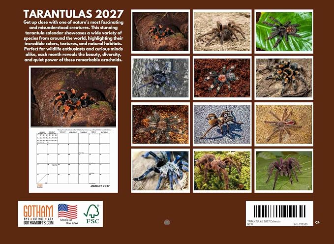 Tarantula Calendar 2027 Spider Monthly Wall Calender 12 Month