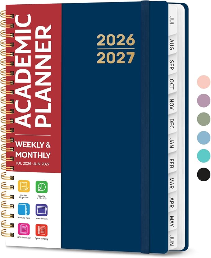 Taja Planner 2026-2027, Jul 2026-Jun 2027 Monthly & Weekly Calendar Book | 6.3" x 8.5", Hardcover Academic Calendar with Tabs, Teacher Student Agenda Book for School Office Supplies - Navy Blue