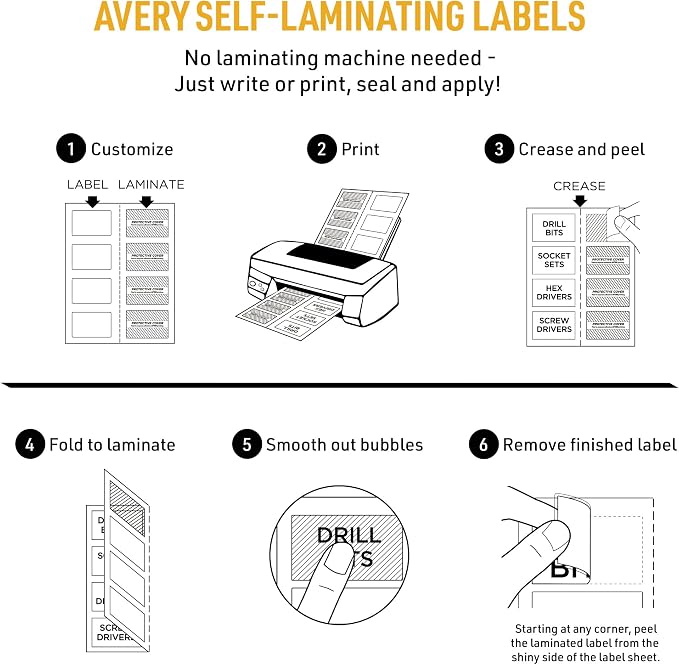 Avery® 00756 Easy Align® Self-Laminating ID Labels, Laser/Inkjet, 2 15/16 x 3 5/16, White (Pack of 100)