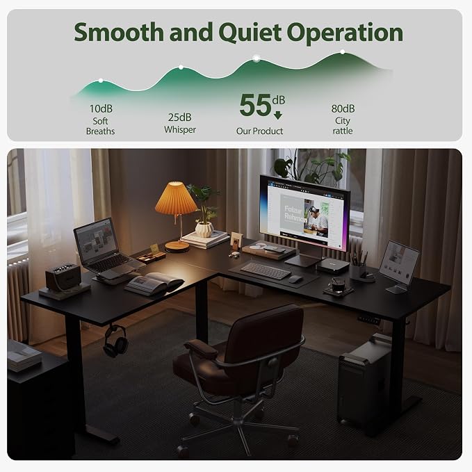 Agilestic 63 x 55 Inch L Shaped Electric Standing Desk, Black | Corner Desk, Ample Workspace, Memory Presets, Hooks, Stable Steel Frame,176 lbs Capacity, Easy Assembly, Splice Board