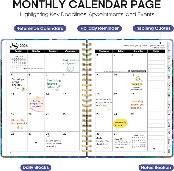 Academic Planner 2026-2027, Jul 2026-Jun 2027 Monthly & Weekly Planner