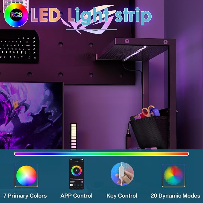 33.7 Inch Small Gaming Desk Table with LED Lights & Power Outlets, Compact L Shaped Gaming Computer Desk with CPU Stand, Drawer & Storage, Corner PC Desk for Kids, Home Office , Bedroom, Black