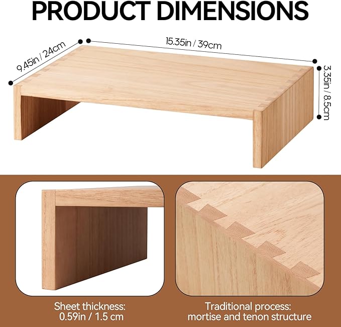 KIRIGEN Wood Monitor Stand Riser for Desk, 15.39 Inch, Natural 39-NA