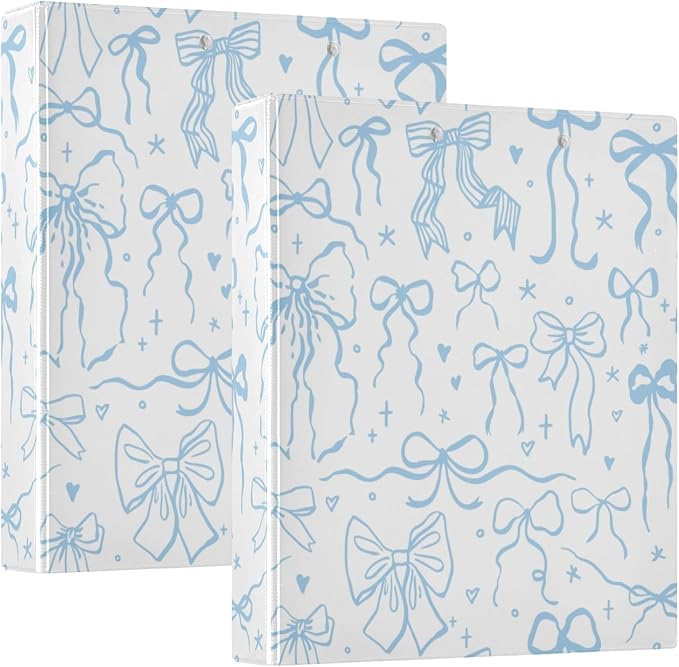 Cartoon Doodle Blue Bows 1.5 Inch Binders 3 Ring for Letter Size Holds 200 Sheets Notebook Binder with Clipboard for Women or Men