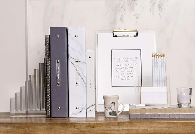 russell+hazel Acrylic Collator + Bookend | Sorts folders, mail & documents while propping up your books. Clear hard cast acrylic with eight dividers & polished edges.