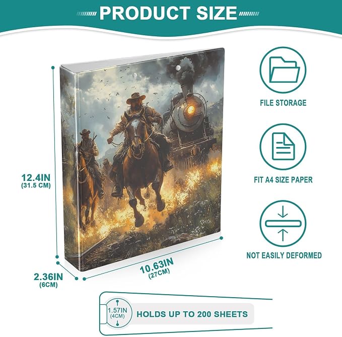 Cowboy Western Fire 3 Ring Binder with 2 Interior Pockets 1.5 inch Binders 3 Ring Heavy Duty Fit 8.5" x 11" Letter Size for Office School, 2 Pack