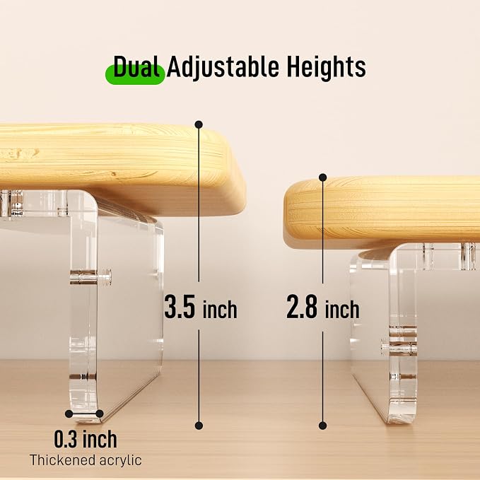 AFOOYO Bamboo Monitor Stand Riser, 31.5 In Computer Riser Desk Organizer | Desk Organizer Adjustable Arylic Feet Computer Monitor Stand, Desk Shelf for Office