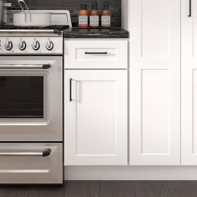 Furinno Shaker Drawer Base Kitchen Cabinet with 1-Door, White | 24 D x 15 W x 34.5 H, Adjustable Hinges, Soft-Close Shaker-Style Door, Ready to Assemble, Plywood, for Pantry, Dining Room