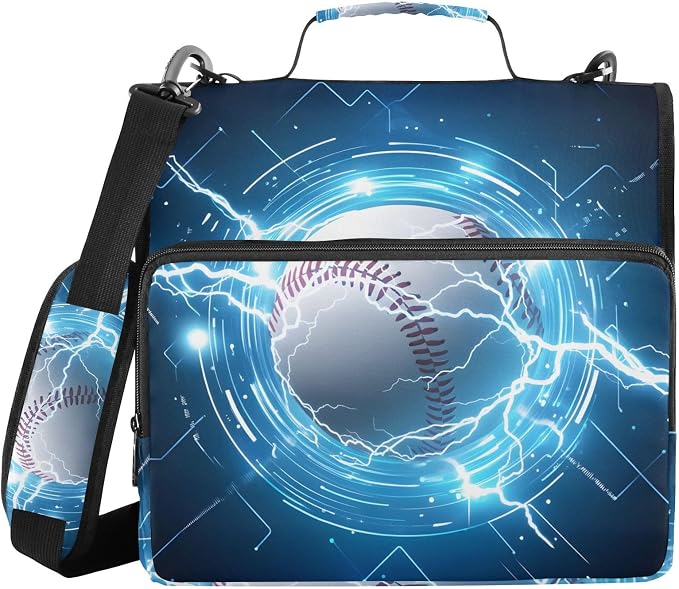 Baseball Lightning 3 Ring Binder Bag 1.5 inch Binder Organizer with Zipper Shoulder Strap 500 Sheet Documents Storage for School Office