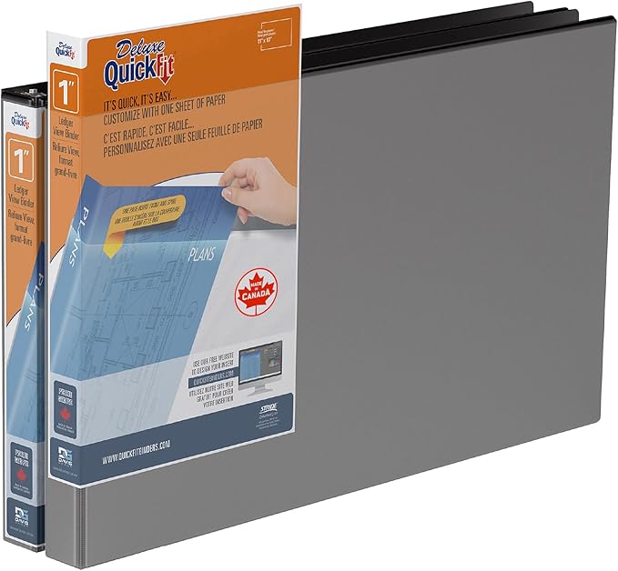 QuickFit Heavy Duty 11 x 17 Inch Spreadsheet View Binder, D Ring, Black, 2 Pack, 1 Inch