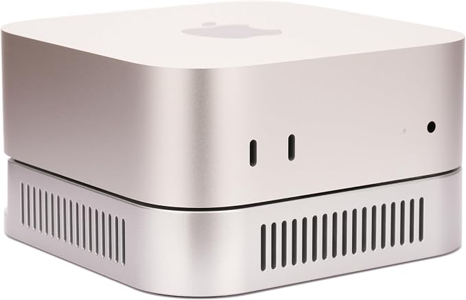 M4 M5 Mac mini Stand, Silver Holder for Mac mini 2024-2026 with Ventilation Heat Dissipation Cooling, Desk Mount Accessories with Anti-Slip Silicone and Dust-Proof Nets