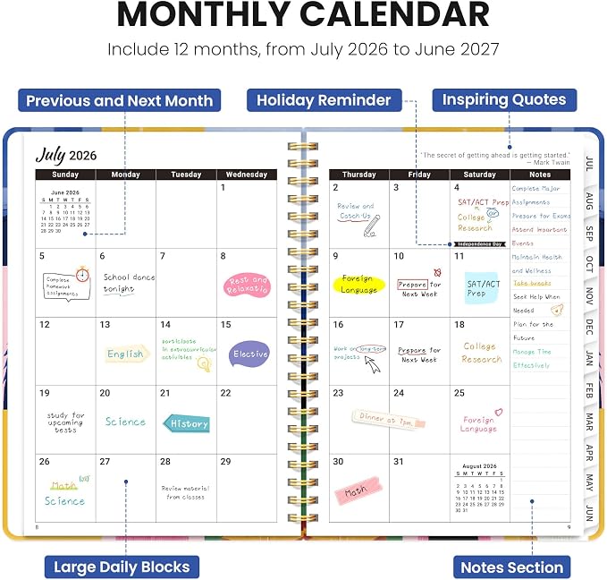 ZOTIA Academic Planner 2026-2027, Monthly & Weekly Jul 2026-Jun 2027 | Whisker Mosaic, 6.3" x 8.5" Calendar Planner for Women, Hardcover Pretty Organizer for Women, School Office Home Supplies