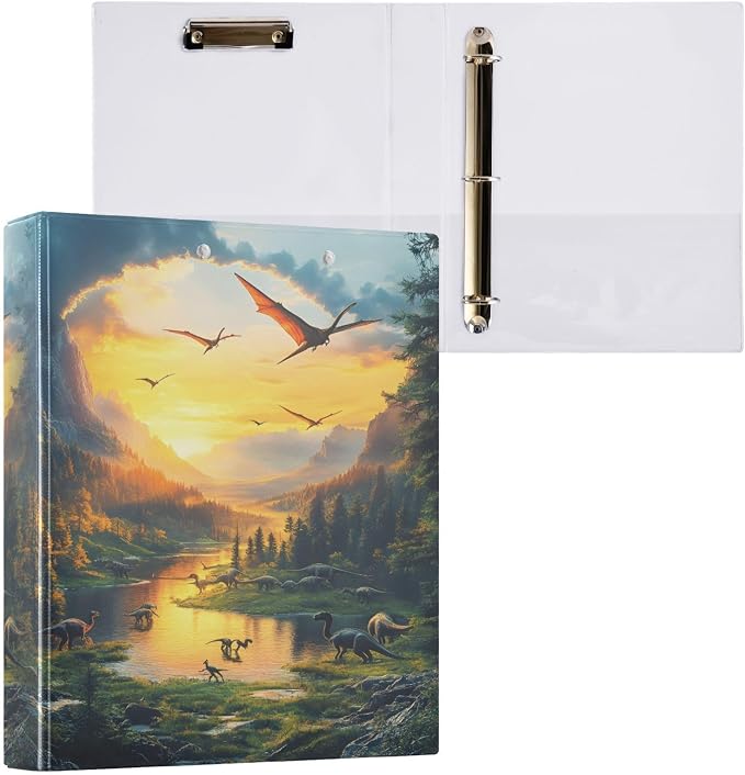 3 Ring Binder Dinosaurs Jurassic 1.5 inch Binders Three Ring Binders with Clipboard Fit 8.5'' x 11'' Paper 3 Interior PVC Clear Pockets for Office Supplies
