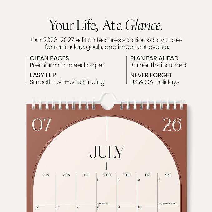 Karto Wall Calendar 2026-2027 11x17 in - Boho Color | July 2026 to December 2027, Vertical, Boosts Productivity, Easy Monthly Planning